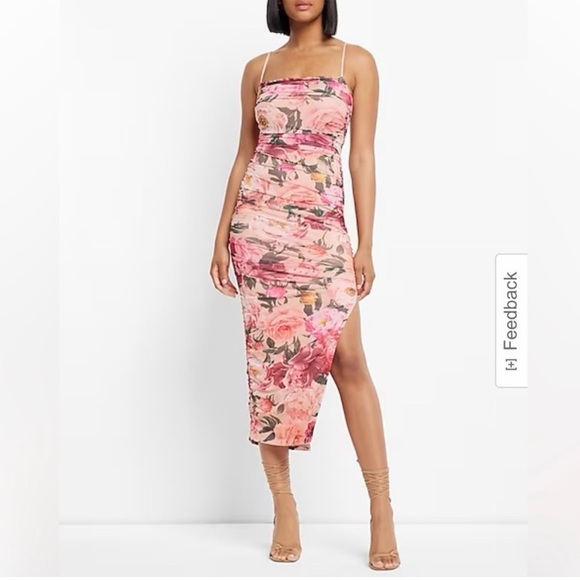 Express Floral Ruched Midi Dress - Picture 3 of 8